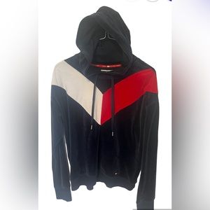 Tommy Hillfiger Sport Flag Logo Crushed Velvet Oversized Pullover Hoodie SzL